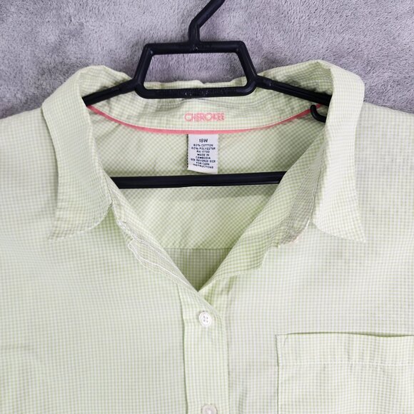 Women's Green Checkered Cherokee Shirt Long Sleeve Button Down Size 18W - Picture 4 of 9